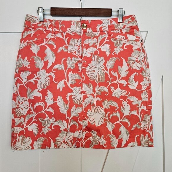 CHARTER Club Size 10 Orange and Tan Floral Print Cotton Stretch - Picture 1 of 9
